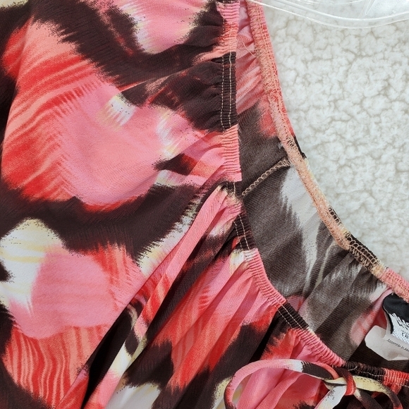 Vtg Judy Knapp Floral Top Blouse sz L California Orange Pink Stretch Y2K Autumn - Picture 5 of 8